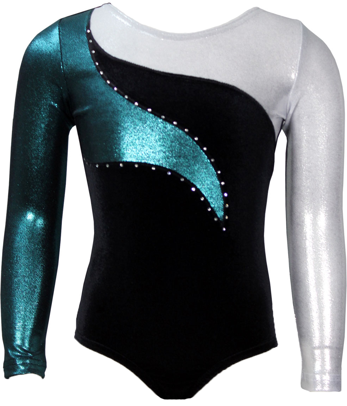 Schwarz-Petrol-Weiß Samt langarm Turnanzug Anna mit Strassseine