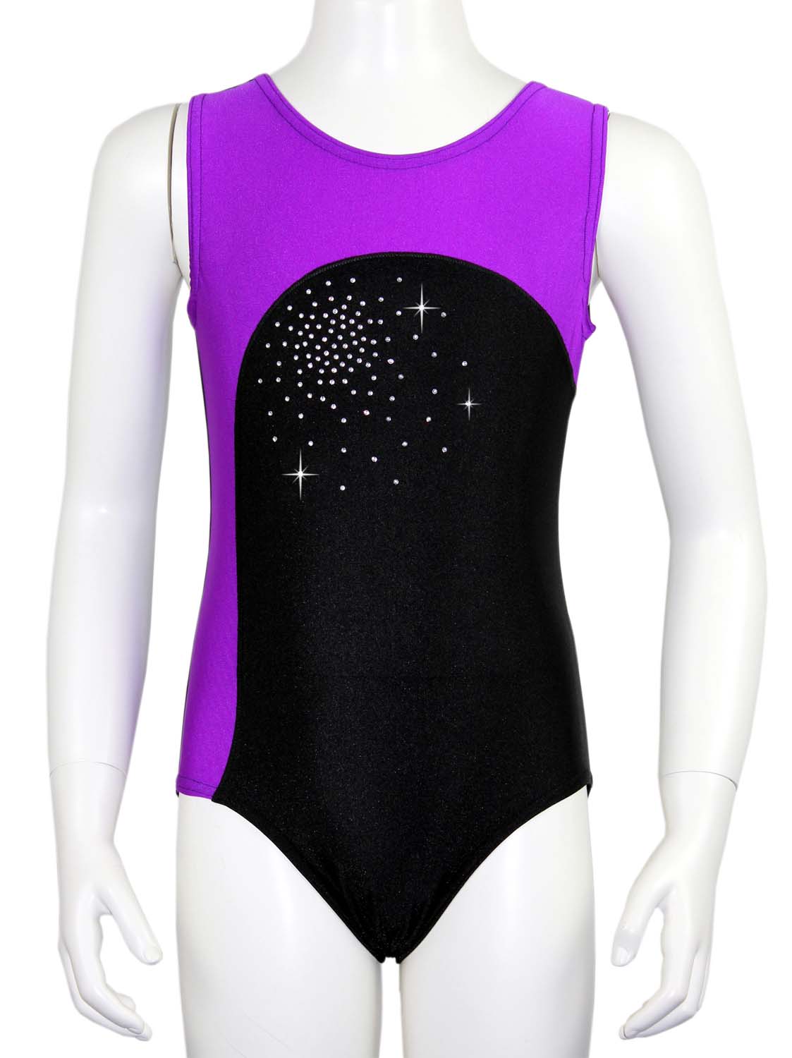 Schwarz-Lila Lycra Turnanzug Mia mit Glitzerplättchen Schwarz-Lila Lycra Turnanzug Mia mit Glitzerplättchen