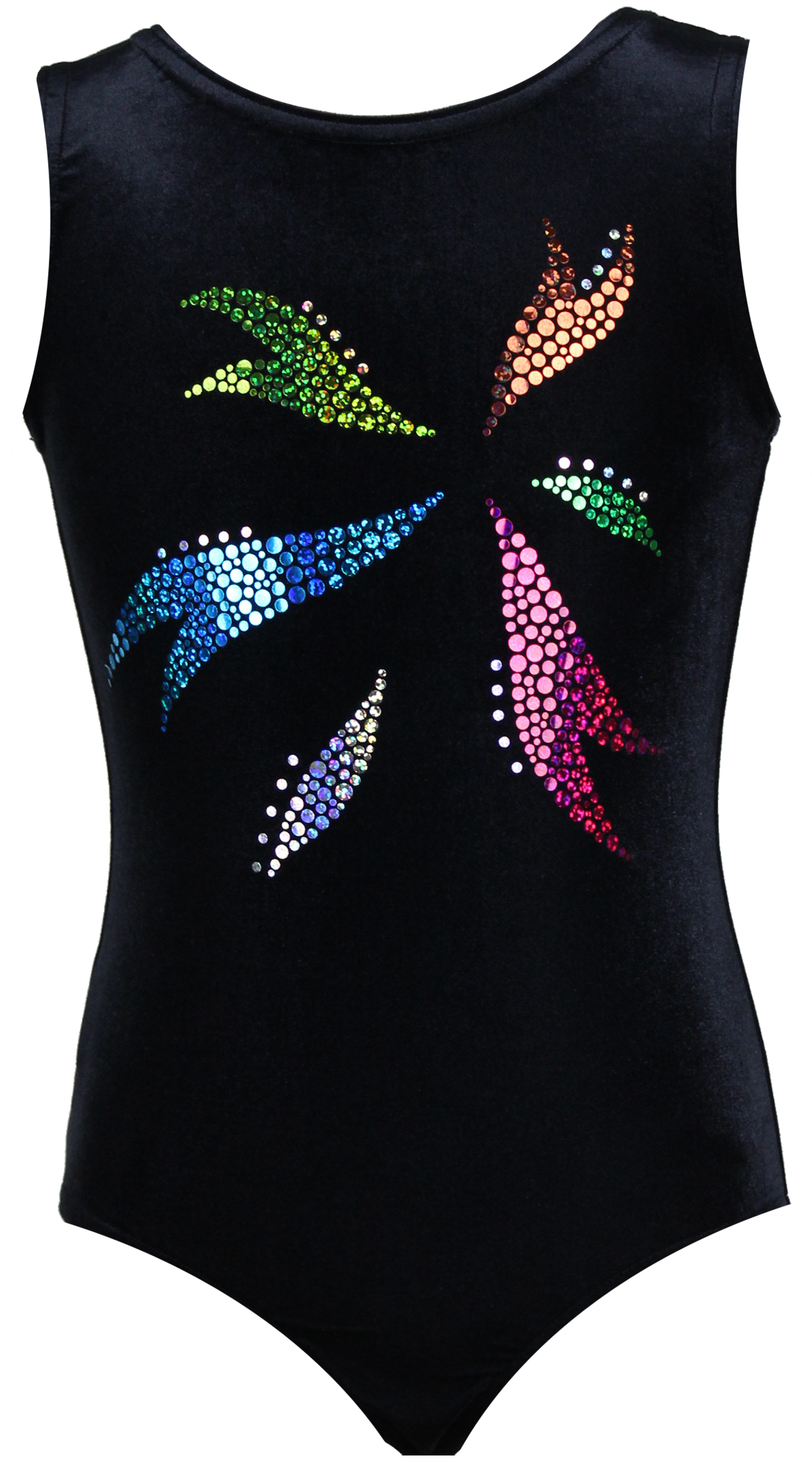 Schwarz Samt ärmellos Turnanzug Flora-Bunt aus Glitzerplättchen