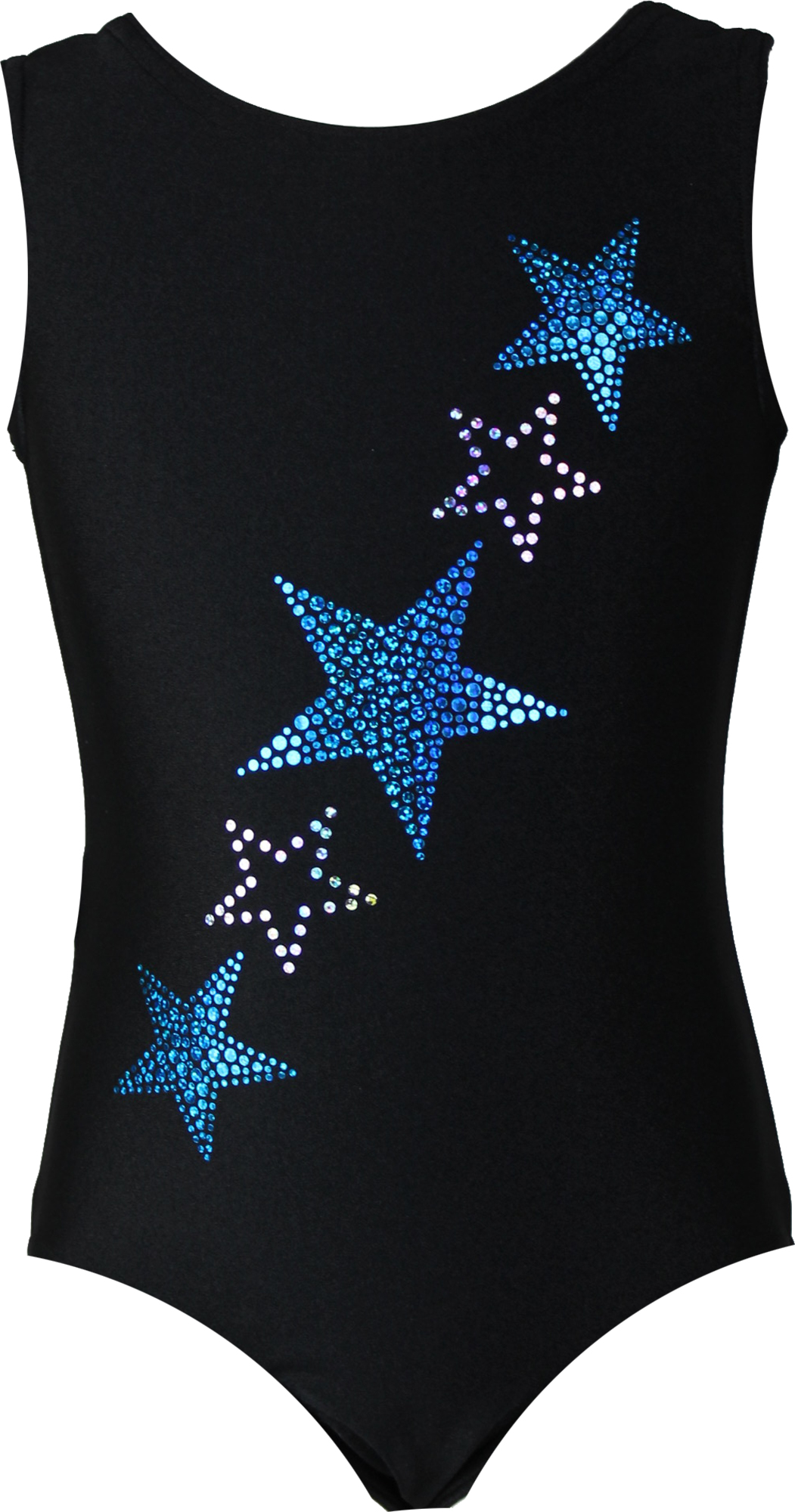 Schwarz Samt ärmellos Turnanzug Sterne-Türkis aus Glitzerplättchen