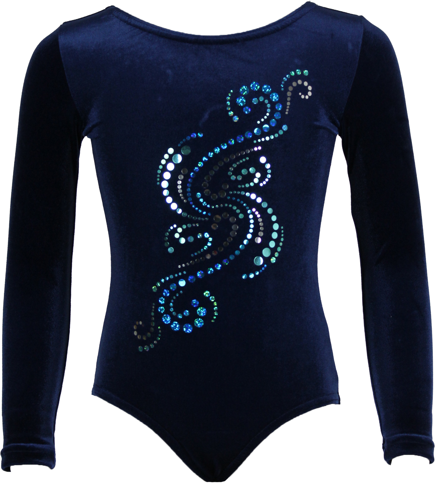 Dunkelblau Samt langarm Turnanzug Wasserfall aus Glitzerplättchen