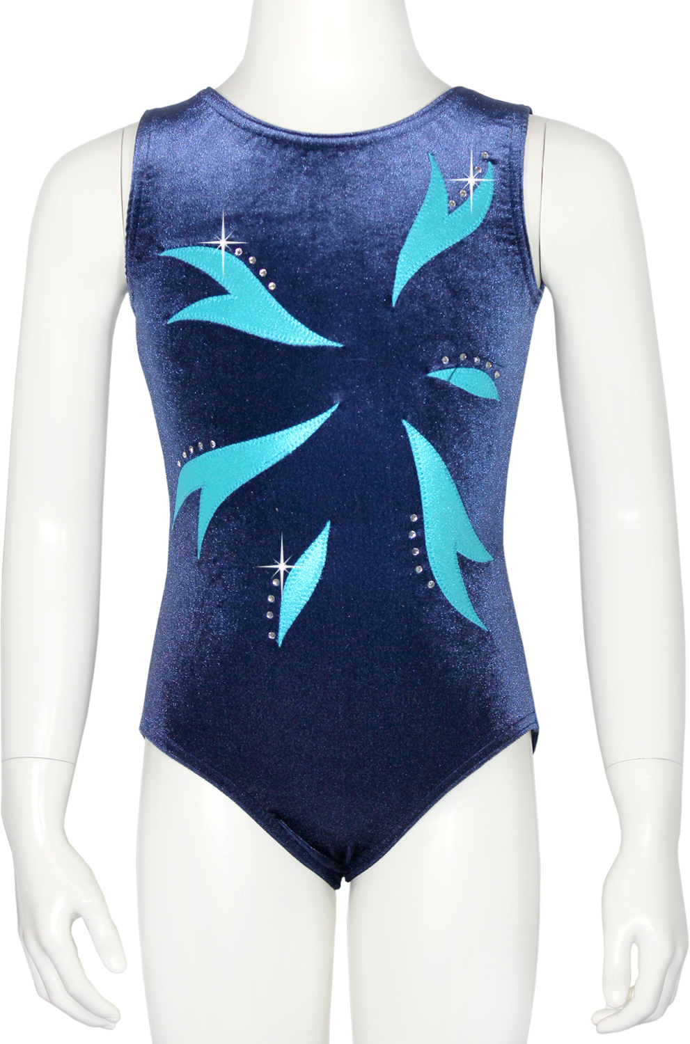 Dunkelblau-Türkis Samt Turnanzug Flora aus Strasssteine