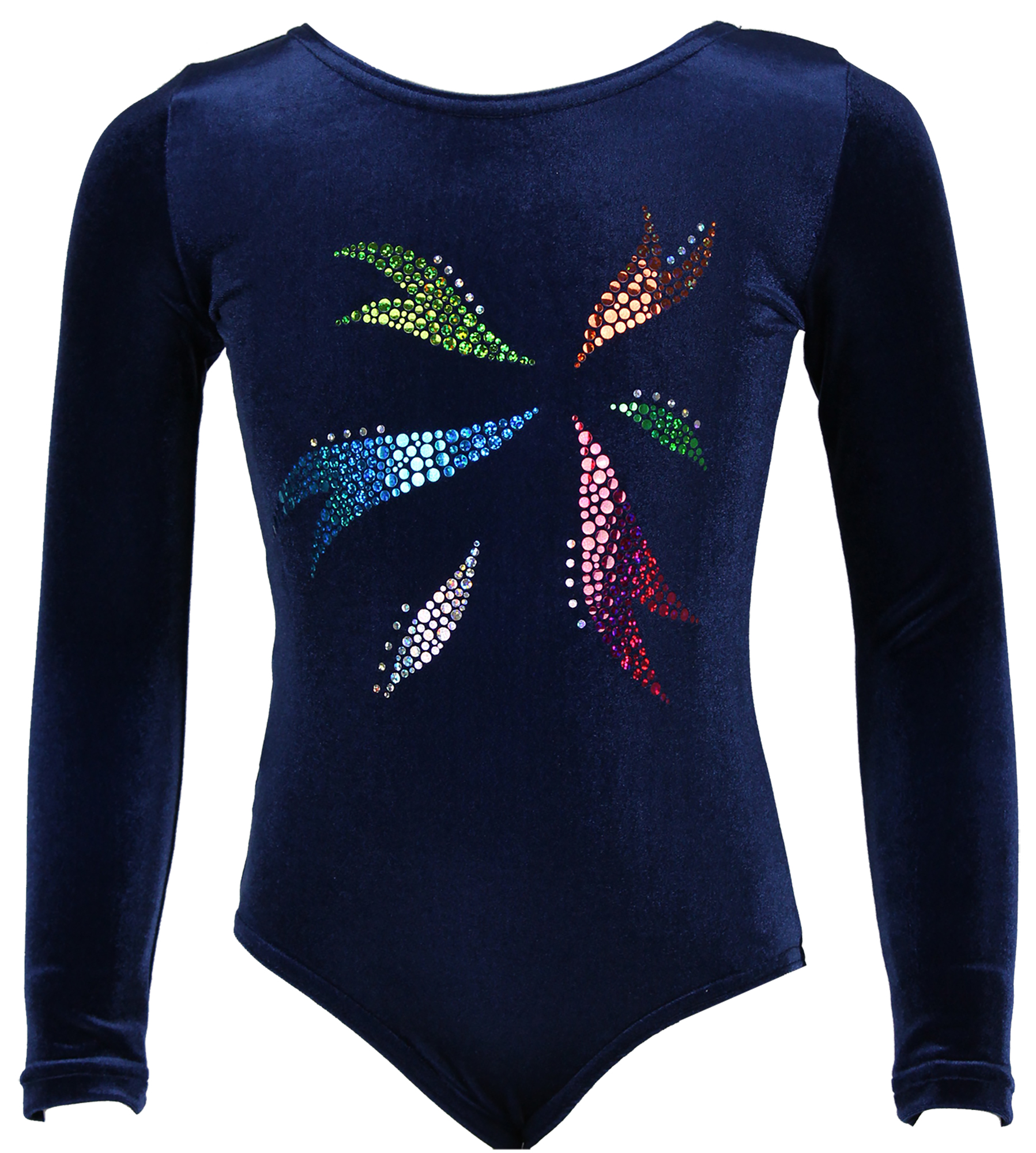 Dunkelblau Samt langarm Turnanzug Flora aus Glitzerplättchen Dunkelblau Samt langarm Turnanzug Flora aus Glitzerplättchen