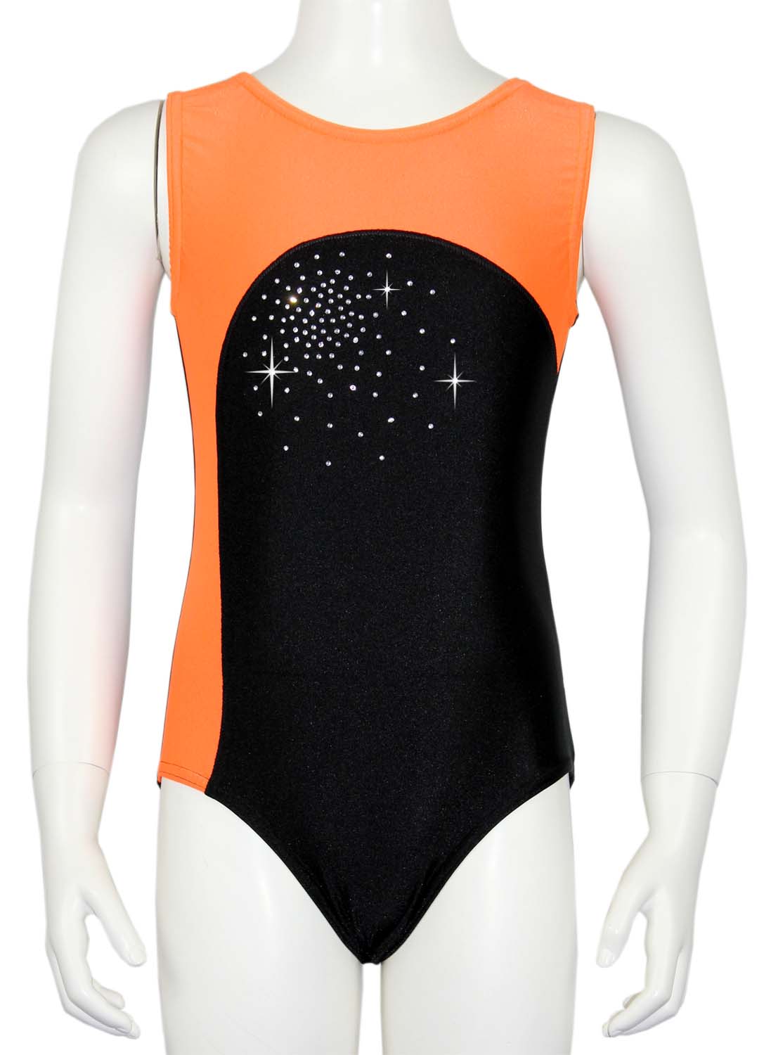 Schwarz-Orange Lycra Turnanzug Mia mit Glitzerplättchen Schwarz-Orange Lycra Turnanzug Mia mit Glitzerplättchen