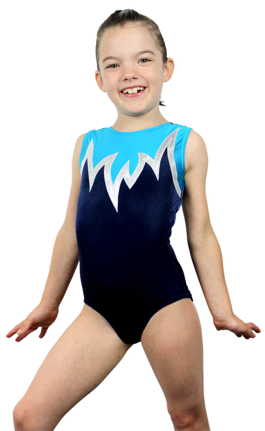 Dunkelblau-Türkis-Weiß Samt ärmellos Turnanzug Lanina