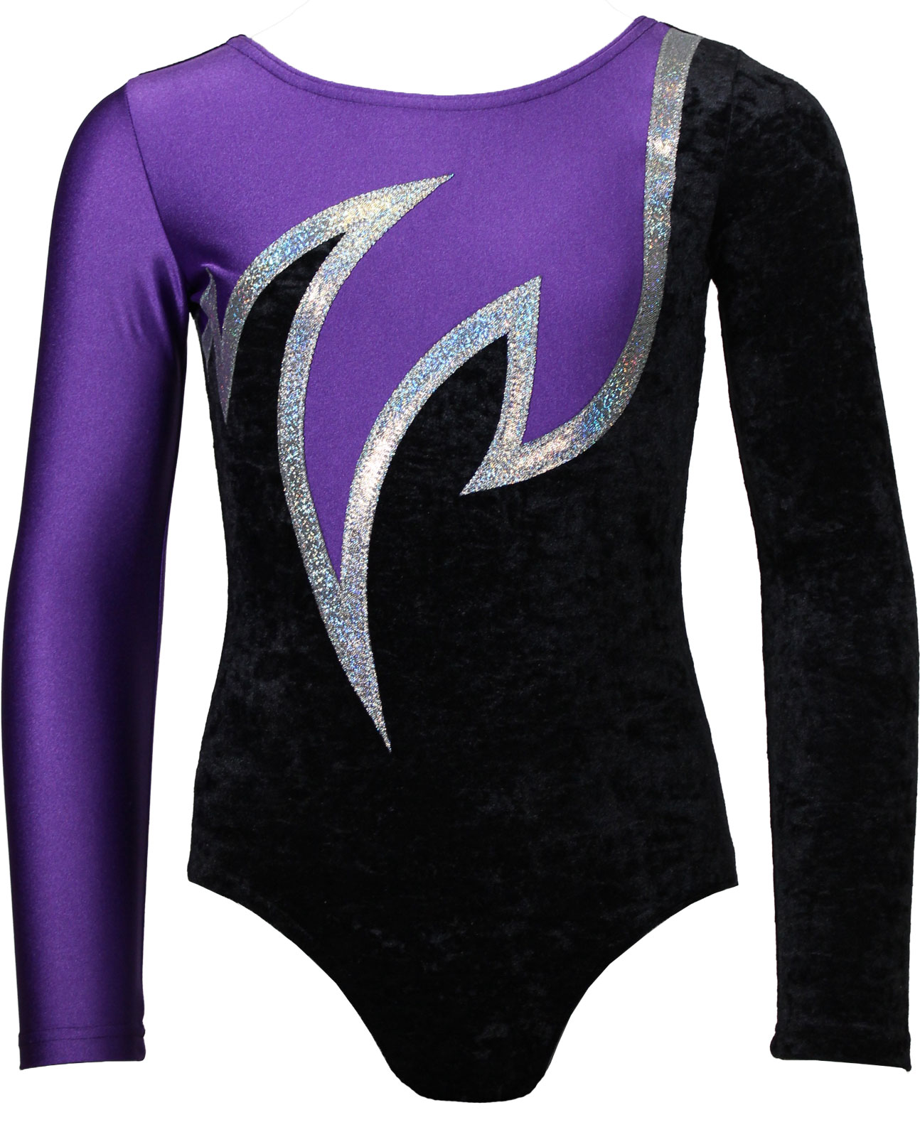 Schwarz-Silber-Lila Crash-Samt langarm Turnanzug Java Spezial