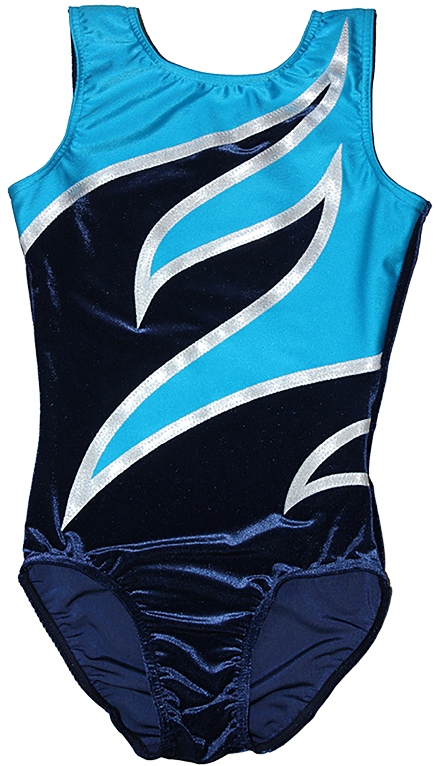 Dunkelblau-Türkis-Weiß Samt ärmellos Turnanzug Plamak Spezial