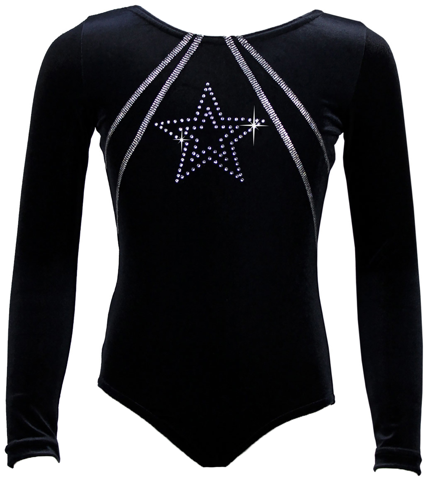 Schwarz-Silber Samt langarm Turnanzug GymStar mit funkelnden Strasssteine