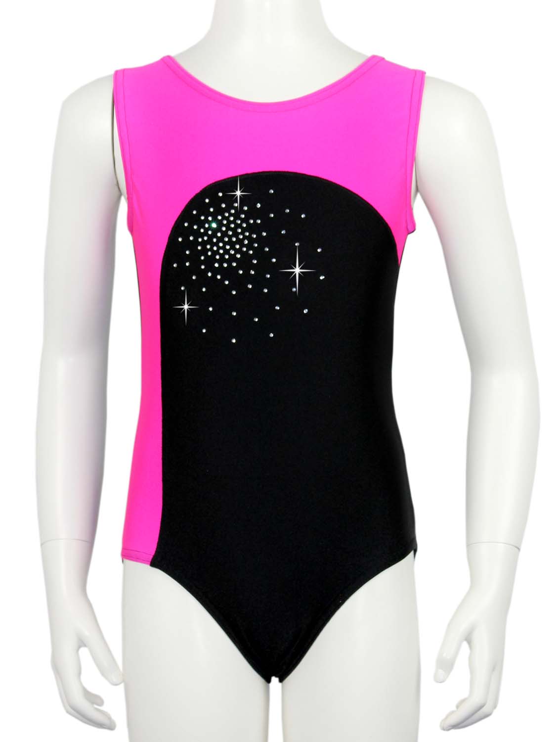 Schwarz-Pink Lycra Turnanzug Mia mit Glitzerplättchen Schwarz-Pink Lycra Turnanzug Mia mit Glitzerplättchen
