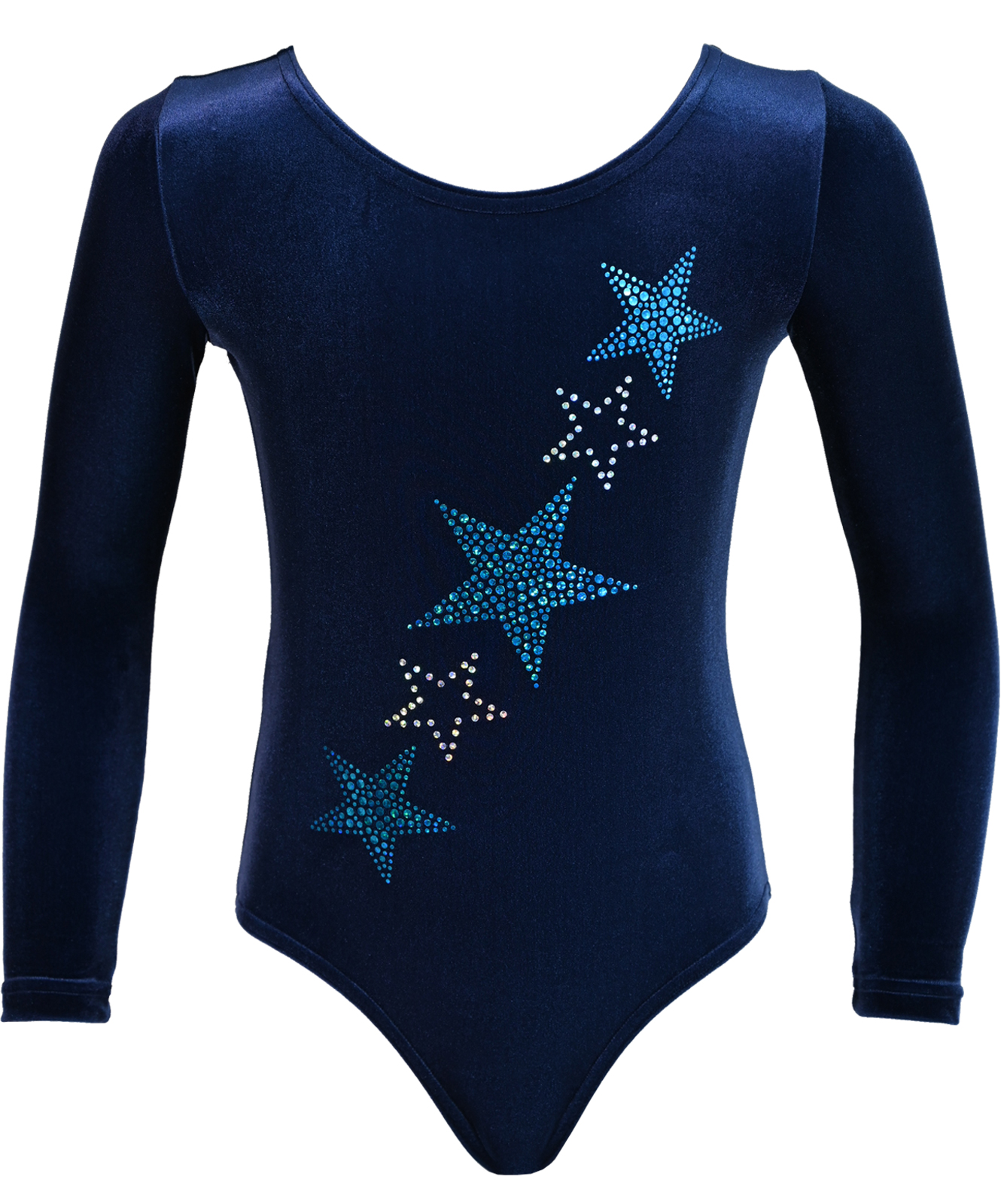 Dunkelblau Samt langarm Turnanzug Sterne-Türkis aus Glitzerplättchen