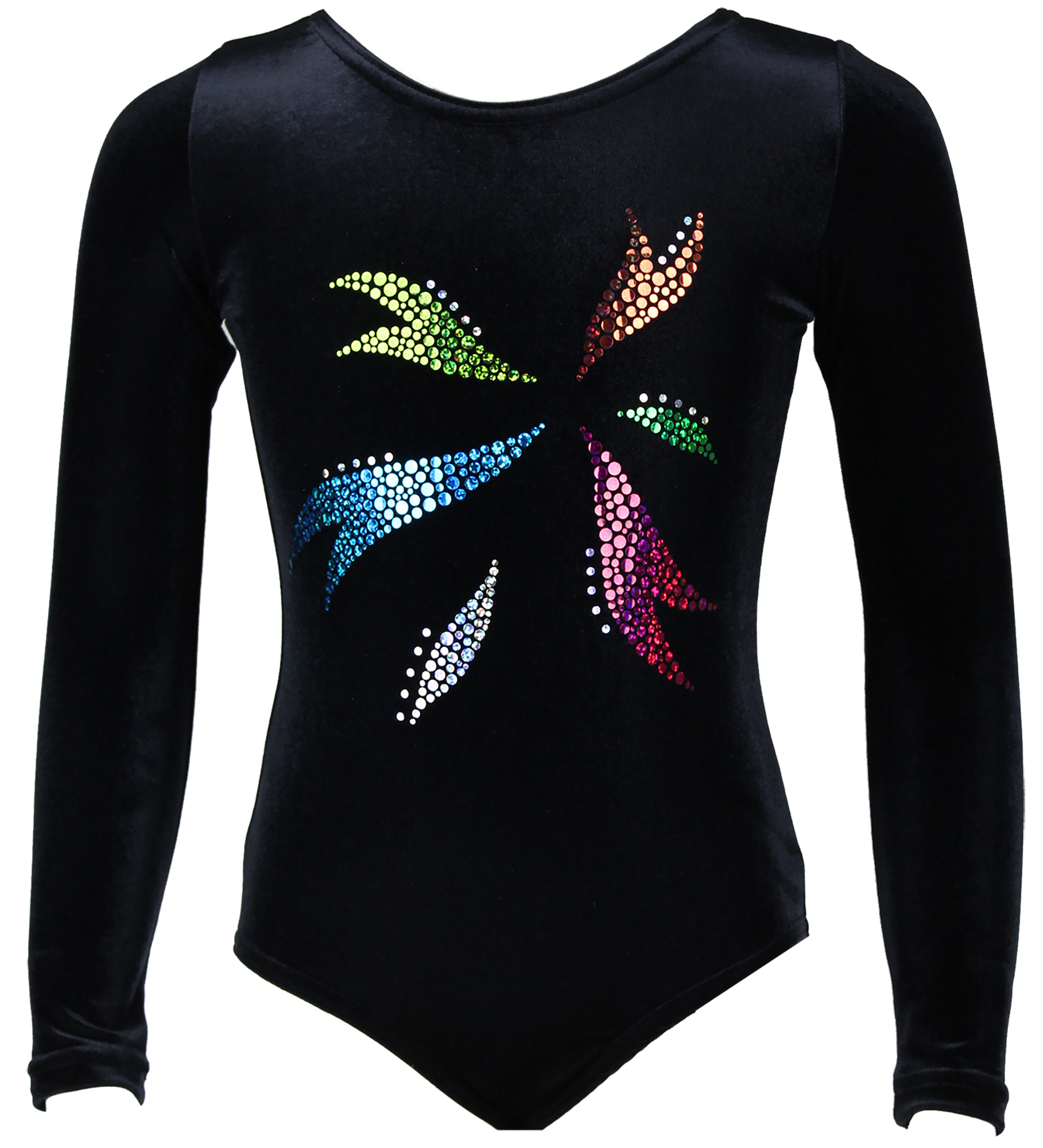 Schwarz Samt langarm Turnanzug Flora aus Glitzerplättchen
