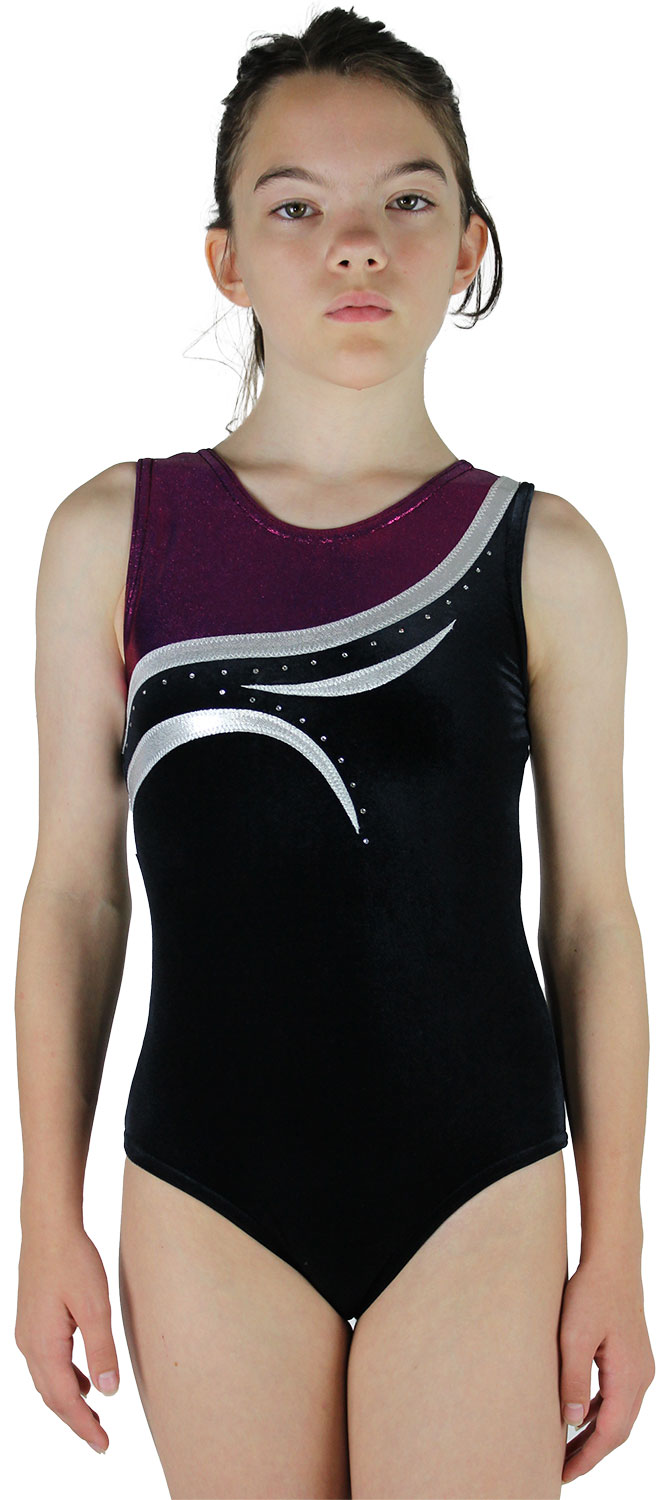 Schwarz-Weiß Samt ärmellos Turnanzug Albina