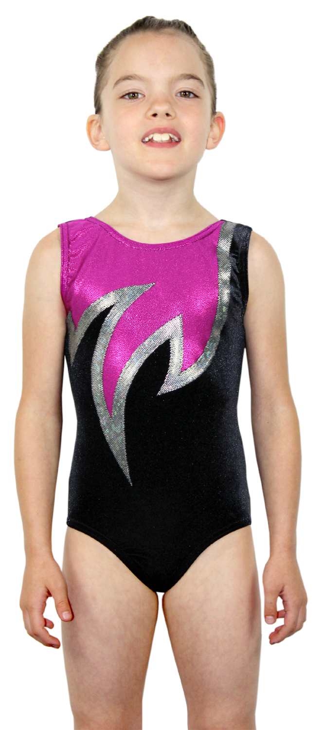 Schwarz-Zyklame-Silber Samt ärmellos Turnanzug Java Spezial