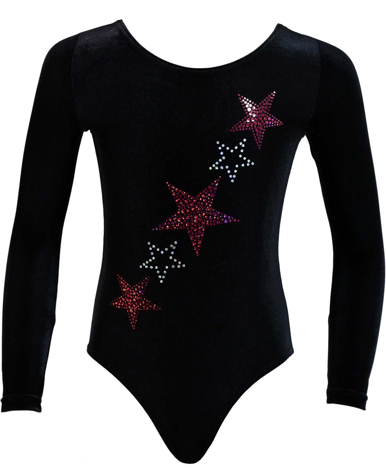 Schwarz Samt langarm Turnanzug Sterne-Pink aus Glitzerplättchen