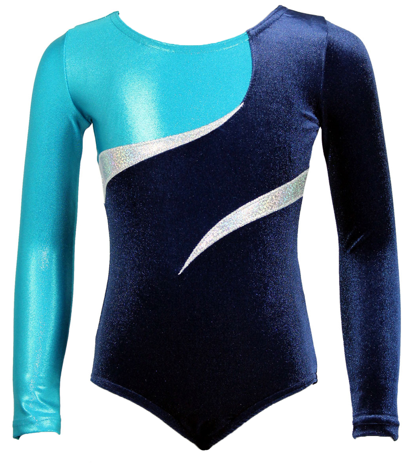 Dunkelblau-Türkis-Weiss Samt langarm Turnanzug Sonja