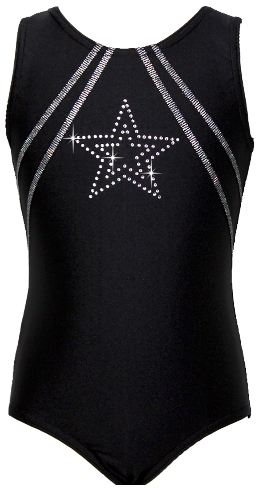 Schwarz Samt ärmellos Turnanzug GymStar mit Strasssteine