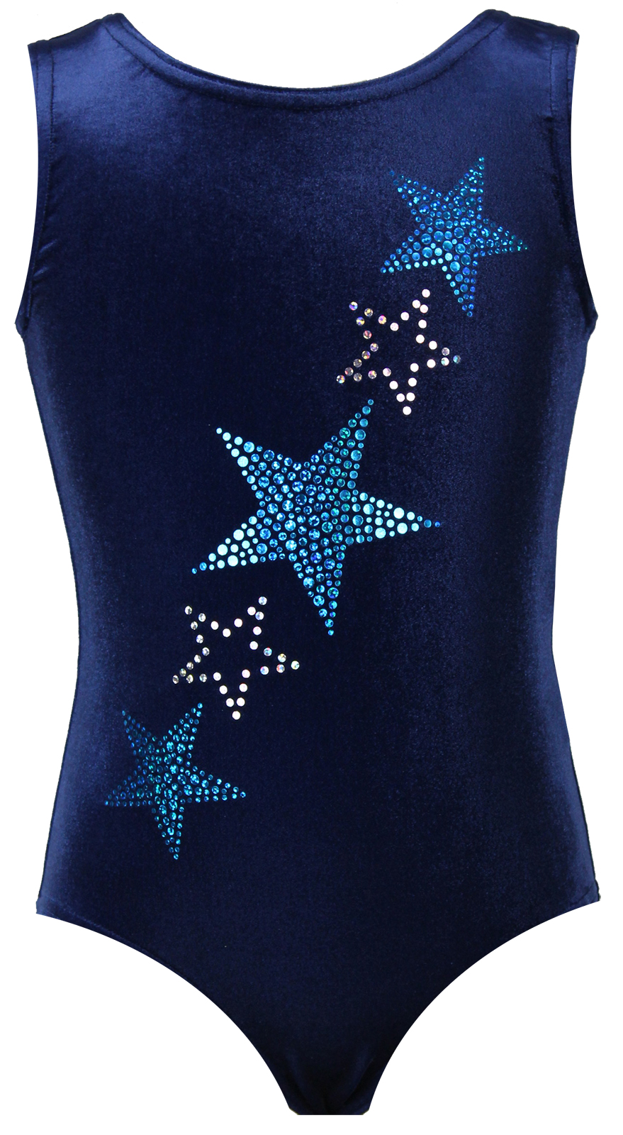 Dunkelblau Samt ärmellos Turnanzug Sterne-Türkis aus Glitzerplättchen
